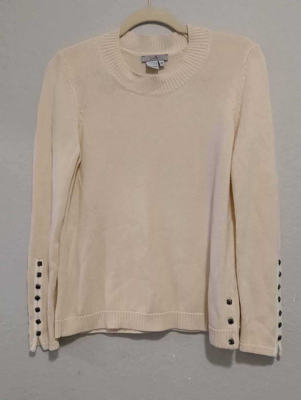 Women's Cream Crewneck Knit Sweater - Soft Cotton Blend